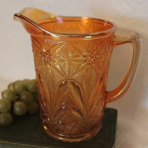 Imperial Marigold Carnival Glass Milk Pitcher - Poinsettia Pattern in Great Condition