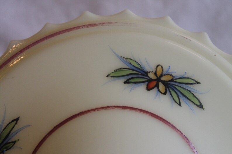 Antique Custard Yellow Glass Replacement Shade for Pendant Light with Hand Painted Flowers