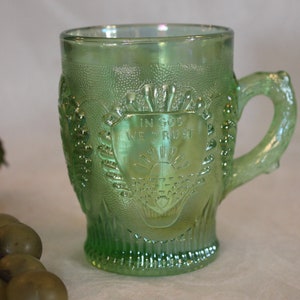 1980 ACGA American Carnival Glass Association Mug - Green with In God We Trust Design, Excellent Condition, Camp Hill, PA