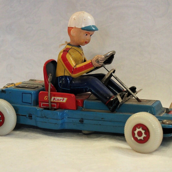 Nomura Rosko Lite-O-Wheel Go Kart Vintage Toy - Litho Printed Tin, Battery-Operated, Made in Japan, As-Is
