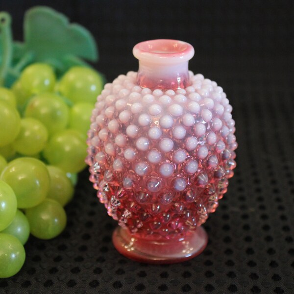 Fenton Cranberry Opalescent Glass Hobnail Vanity Bottle for Cologne or Perfume - No Stopper