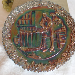 Fenton Amethyst Carnival Glass American Craftsman Plate #5 - 1974, Cooper John Alden, Barrel and Cask Maker