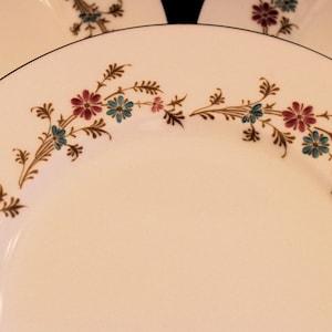 Set of 5 Minton Bone China Salad Plates - S 651 Durham Pattern, Excellent Condition, Turquoise and Pink Floral, Made in England