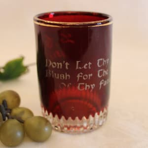 1911 EAPG U.S. Glass Ruby Souvenir Tumbler - Monogrammed L.C., Don't Let Thy Nose Blush for the Sins of Thy Face, Great Condition