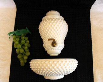 Fenton White Milk Glass Hobnail Large Wall Hanging Lavabo - Wall Planter, Excellent Condition