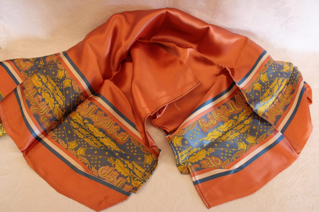 Vintage Middle Eastern Silky Scarf With Arabic Writing - 36