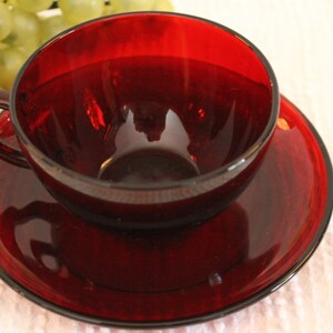 Anchor Hocking Royal Ruby Glass 4000 Line Tea Cup with Matching Saucer