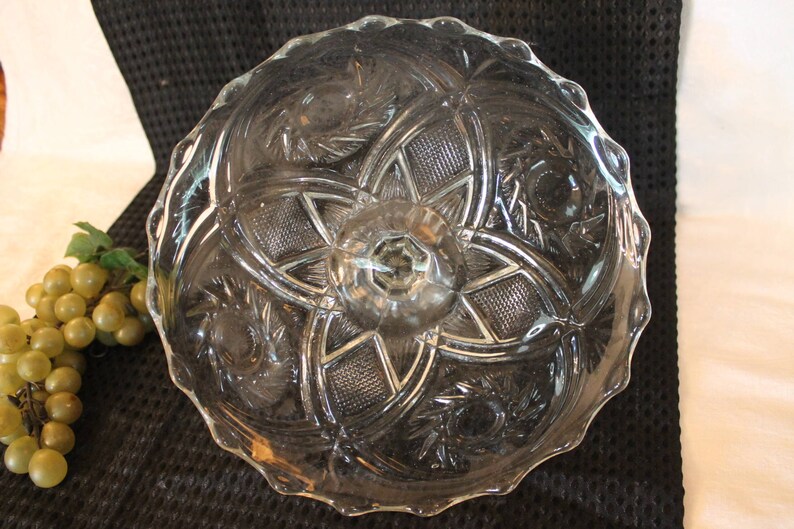 Fans and File Print Diamonds Antique EAPG Glass 9.75 Cake Stand with Whirling Stars