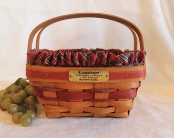 Longaberger 1993 Christmas Collection Bayberry Basket - Complete with Plastic Protector and Holiday Plaid Cloth Liner