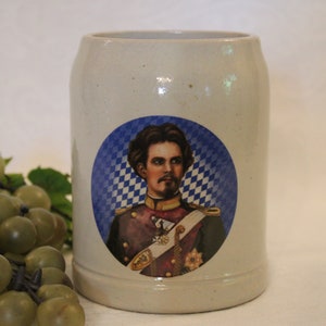 King Ludwig II of Bavaria German Beer Tankard or Stein - Stoneware Pottery, .5L in Excellent Condition