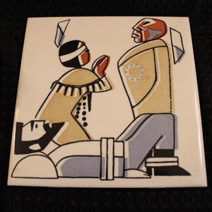 Hand Made Mosaic Ceramic Tile depicting Pocahontas Saving the Life of Captain John Smith - Zanesville, Ohio
