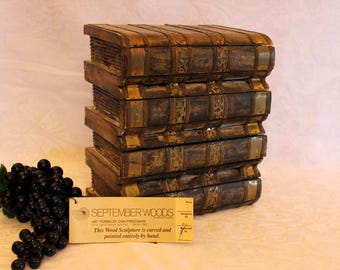 Rare Don Freedman Old World Stationery Box - Carved Wooden Book Drawers with Brass Accents, September Woods