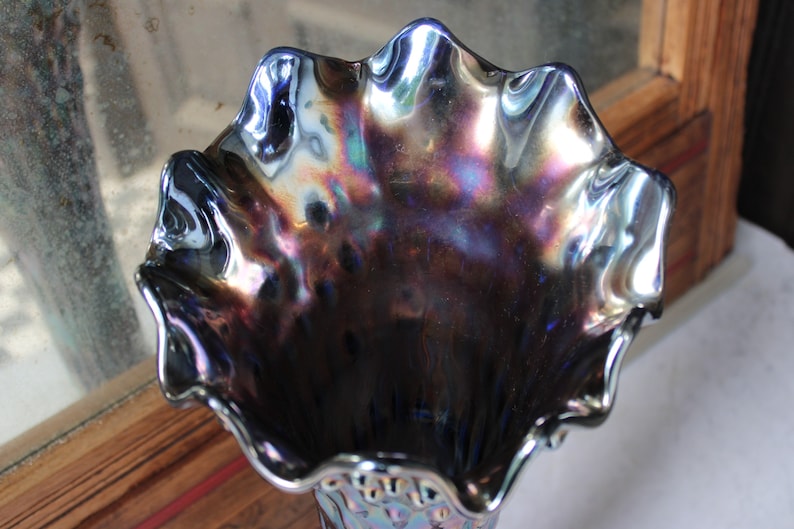 Antique Fenton Carnival Glass Funeral Vase 19.75 Tall Etsy