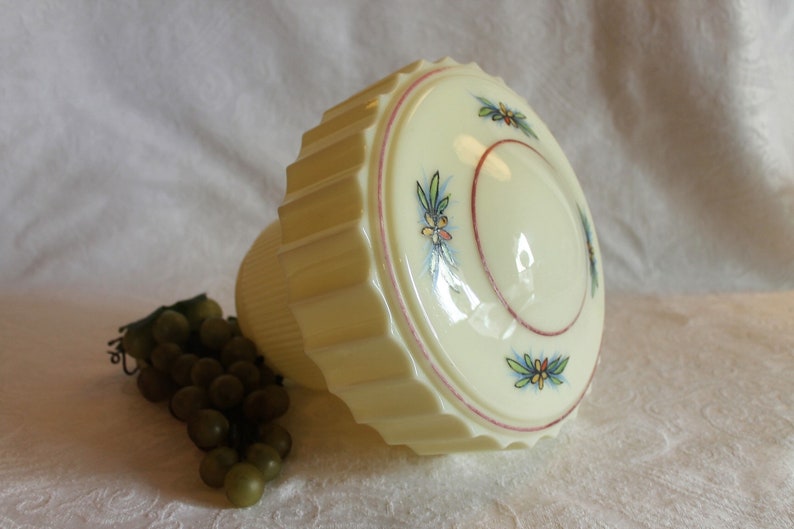 Antique Custard Yellow Glass Replacement Shade for Pendant Light with Hand Painted Flowers