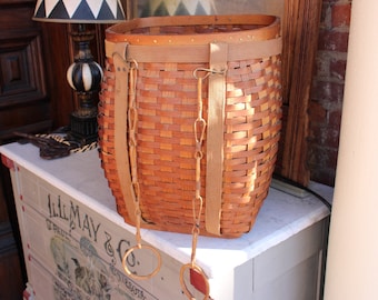 Antique Adirondack Backpack Basket with Original Straps - Wood Splint Handmade Large Basket