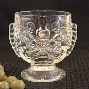 Fantastic Lancaster Colony Glass 14 oz Tiki Bowl or Tumbler - Happy Face/Sad Face Tiki God Pattern, Excellent Condition