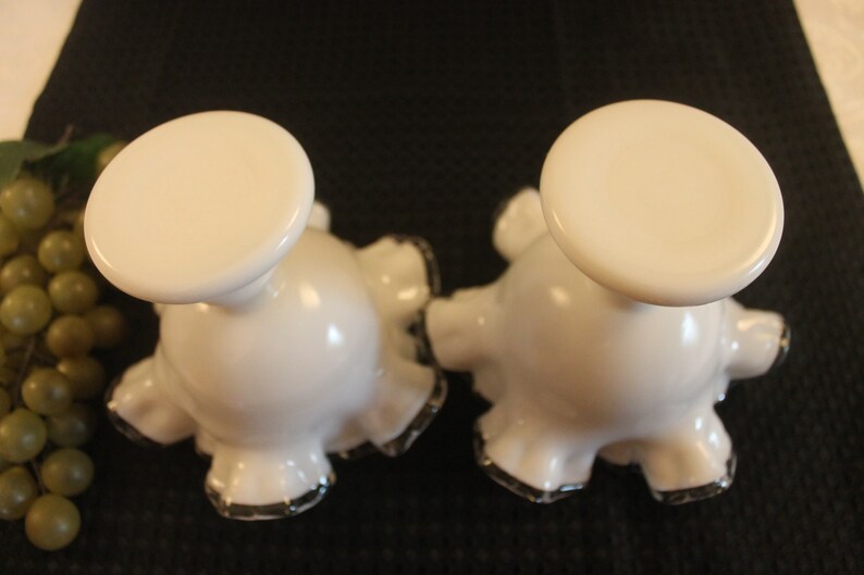 Set of 2 Fenton White Milk Glass Silver Crest Taper Candle Bowl Holders Excellent Condition!