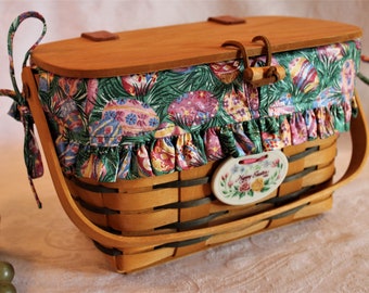 Longaberger 1997 Purse Basket in Great Condition - Heartland Collection with Blue Stripes, Easter Egg Hunt Fabric Liner