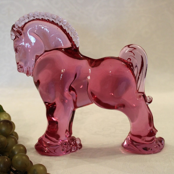 Rare 1995 Viking for Heisey Glass Clydesdale Horse - HCA Lavender Ice Color, 318 of 352, Excellent Condition