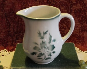 Arabia Pottery of Finland 6.25" Milk Pitcher - Ca 1949-64, Green Aster Pattern, Aimo Alve Design