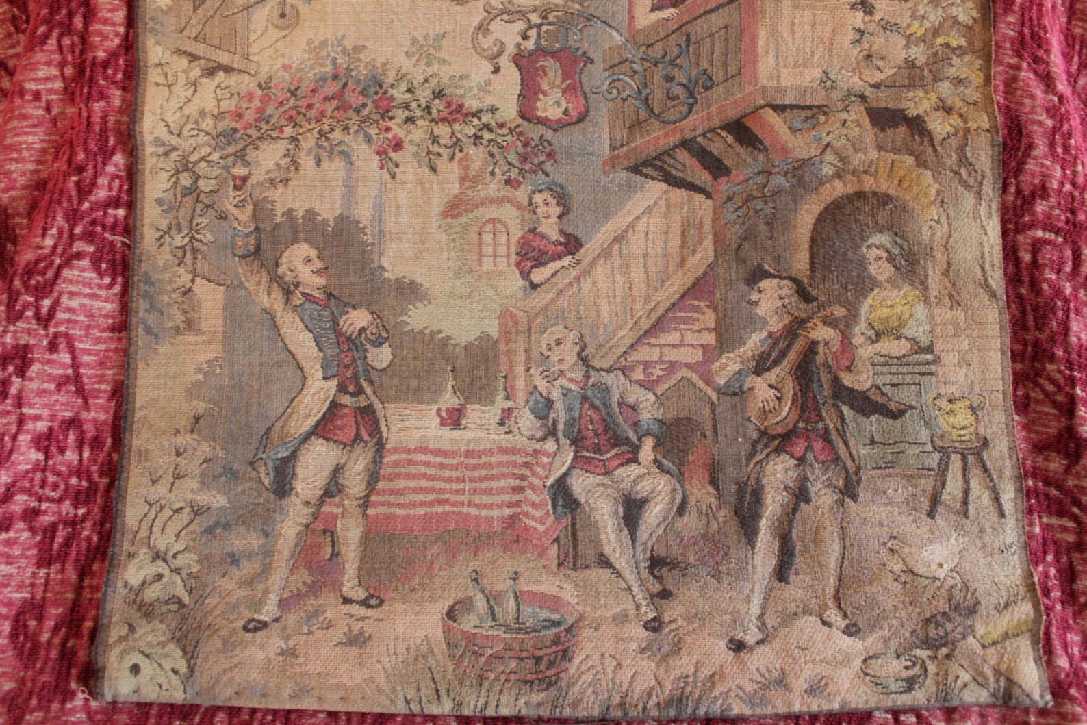 Antique Belgium Cloth Tapestry Wall Hanging With Colonial - Etsy
