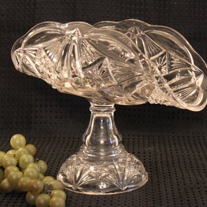 Antique Robinson EAPG Pedestal Boat or Fruit Stand - Rolled, No. 123 Pattern, AKA Weston made in Zanesville, Ohio circa 1895