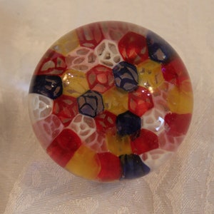 Glass Ball Shaped Paperweight - Clear with Murano Style Bed of Flowers in Excellent Condition