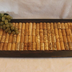 Large Handmade Wine Cork Tray with Solid Wood Frame and Wood Back - 10&quot; by 21&quot;