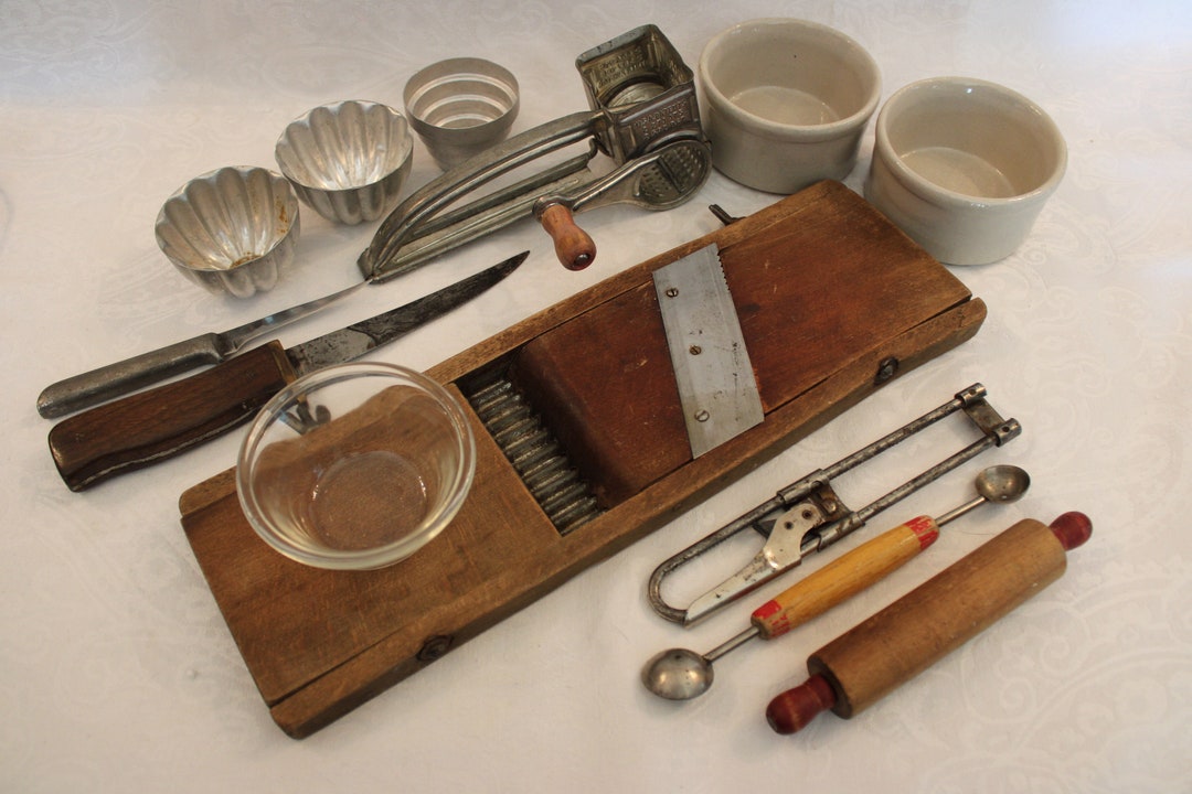 Lot of Vintage & Antique Kitchen Items Great for Display Wooden Cabbage