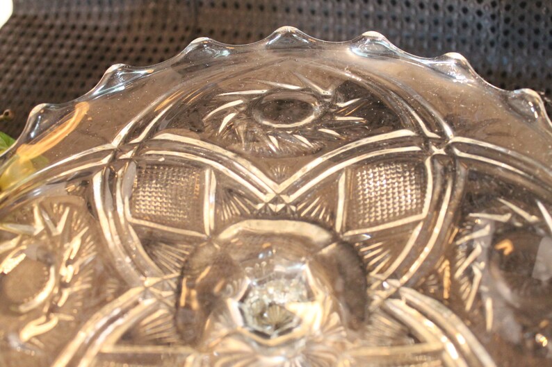 Fans and File Print Diamonds Antique EAPG Glass 9.75 Cake Stand with Whirling Stars