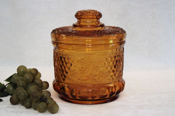 fenton tobacco jar Fenton Art Glass Amber Tobacco Jar - Grapevine or Grape & Cable Pattern,  Excellent Condition!