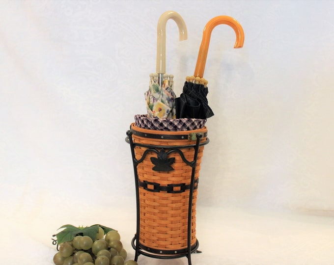 Longaberger J.W. Miniature Umbrella Basket With Wrought Iron Stand