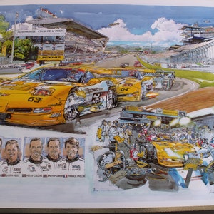 Ken Dallison 2000 LeMans Corvette C5R Poster with Fellows, Kneifel, Bell, Collins, Pilgrim, and Freon - 31&quot; by 21.5&quot;