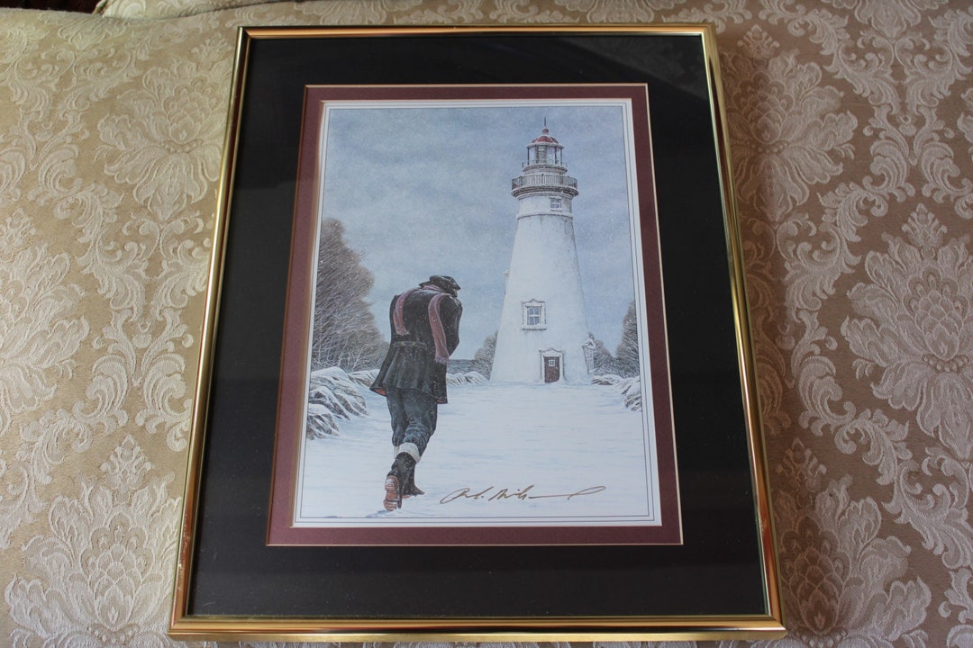 1991 Ben Richmond Framed Lighthouse Print Tending the Light, Artist