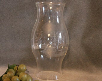 Schooner or Mast Ship Etched Glass 8.75" Hurricane Great for your favorite candle!