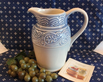 Longaberger 2003 Pottery Water Pitcher - Blue ACO American Craft Originals Pattern in Excellent Condition