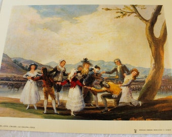 Vintage Goya "Blind Man's Bluff" or "La Gallina Ciega" Fine Art Print from Museo Del Prado - Printed in Spain, 9.5" by 12.5"