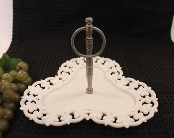 Rare Fenton Milk Glass Center Handle Tray - #6219 Lace Edge Pattern shown in the 1959 Randall Catalog, Great Condition