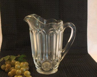 Moon and Star Clear Glass 8.5" Water Pitcher - L.E. Smith or Adams Palace Pattern, Excellent Condition