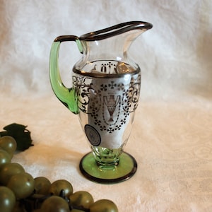 Heisey Glass #1001 Caswell Syrup - Clear with Moongleam Green Accents and Silver Overlay Decoration