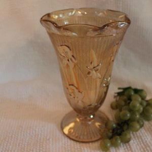 Jeannette Glass 9&quot; Vase - Iris and Herringbone, Gold Iridescent
