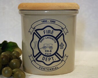 1995 West Lafayette, Ohio Fire Department 1 Quart Stoneware Crock made by Robinson Ransbottom Pottery Company