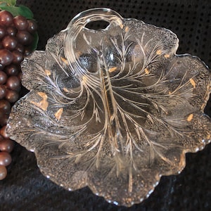 Indiana Clear Depression Glass Leaf Divided Relish Tray  - Tree of Life or Twiggy Pattern