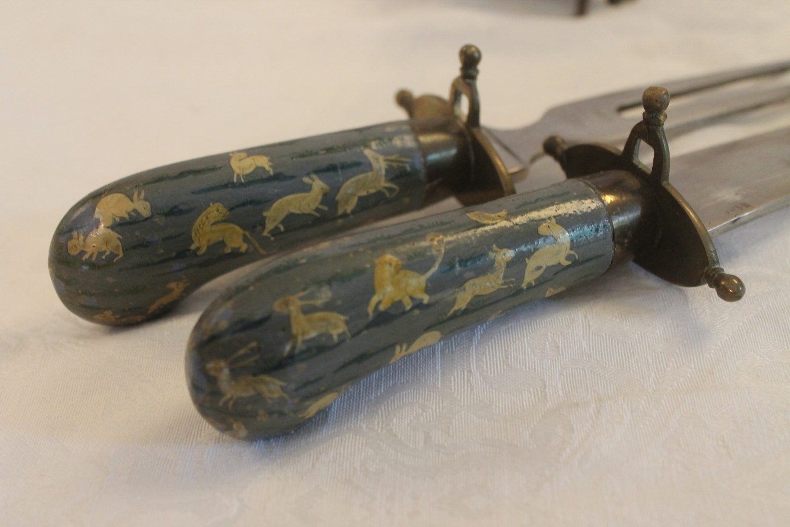 Vintage Locking Knife and Fork Carving Set in Folk Art Hand Etsy