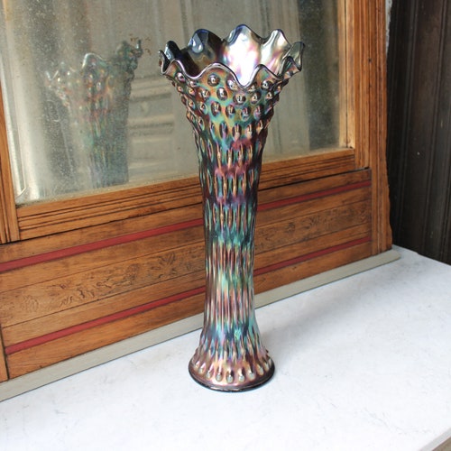 Antique Fenton Carnival Glass Funeral Vase 19.75 Tall Etsy
