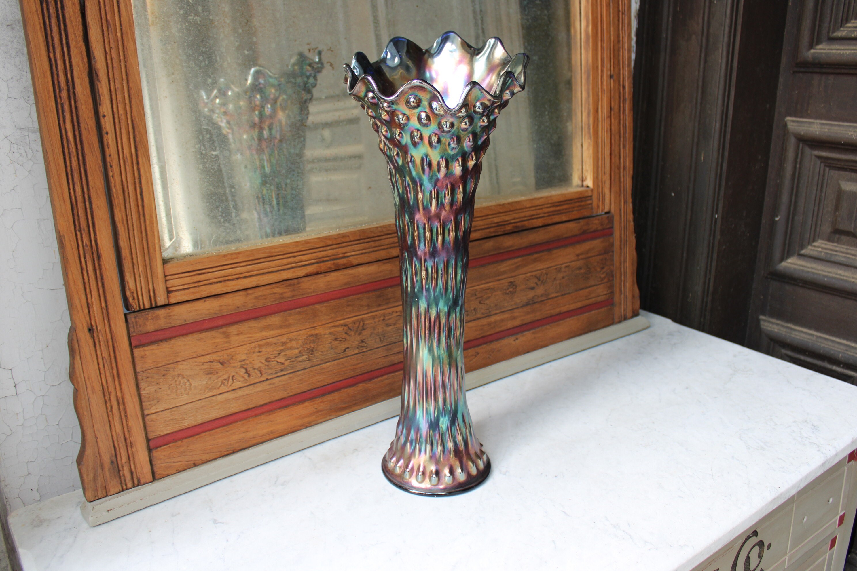 Antique Fenton Carnival Glass Funeral Vase - 19.75