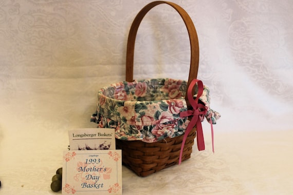 Longaberger 1993 Mother's Day Basket - Includes Floral Liner, Plastic Protector, and Pamphlets