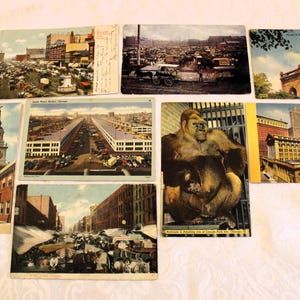 Lot de 7 cartes postales vintage Chicago - Grant Monument, Union Stockyards, South Water Market, zoo, palais de justice, Randolph St, Water Street