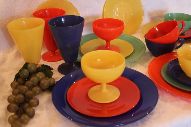 Collection of Anchor Hocking Glass Fire King Rainbow Etsy