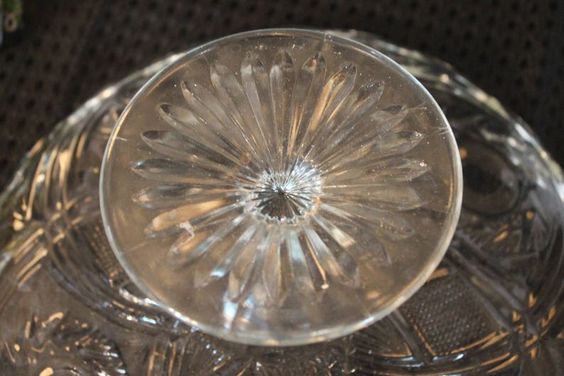 Fans and File Print Diamonds Antique EAPG Glass 9.75 Cake Stand with Whirling Stars
